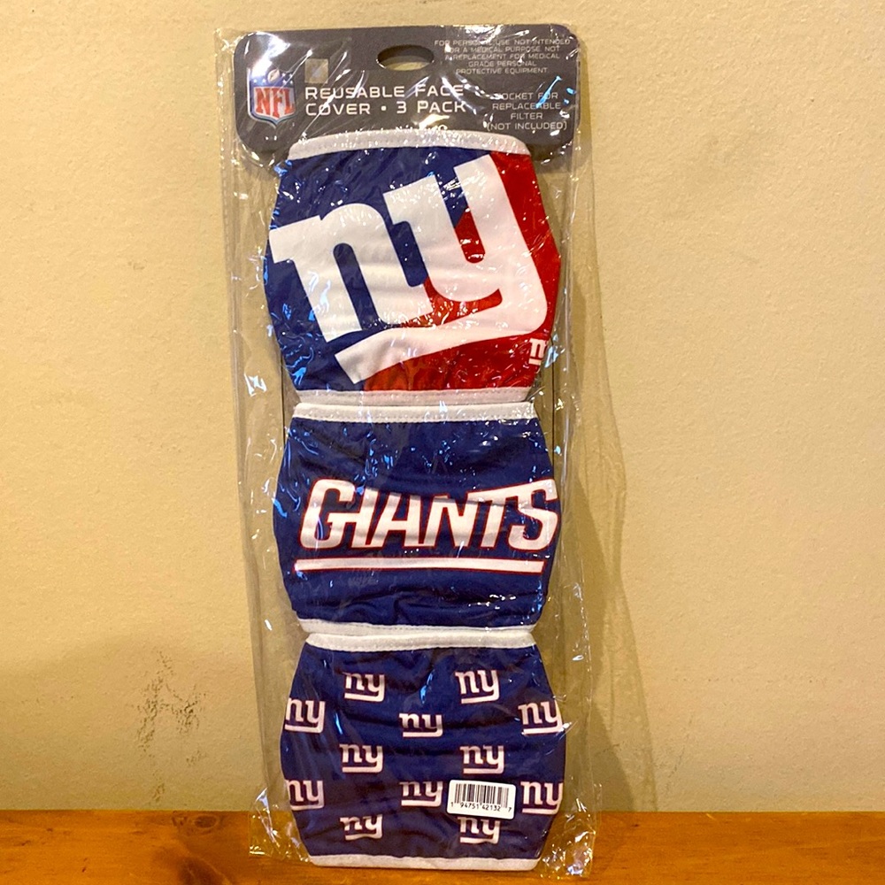 3 Pack Washable & Reusable NFL Licensed New York NY Giants Face Coverings NIP